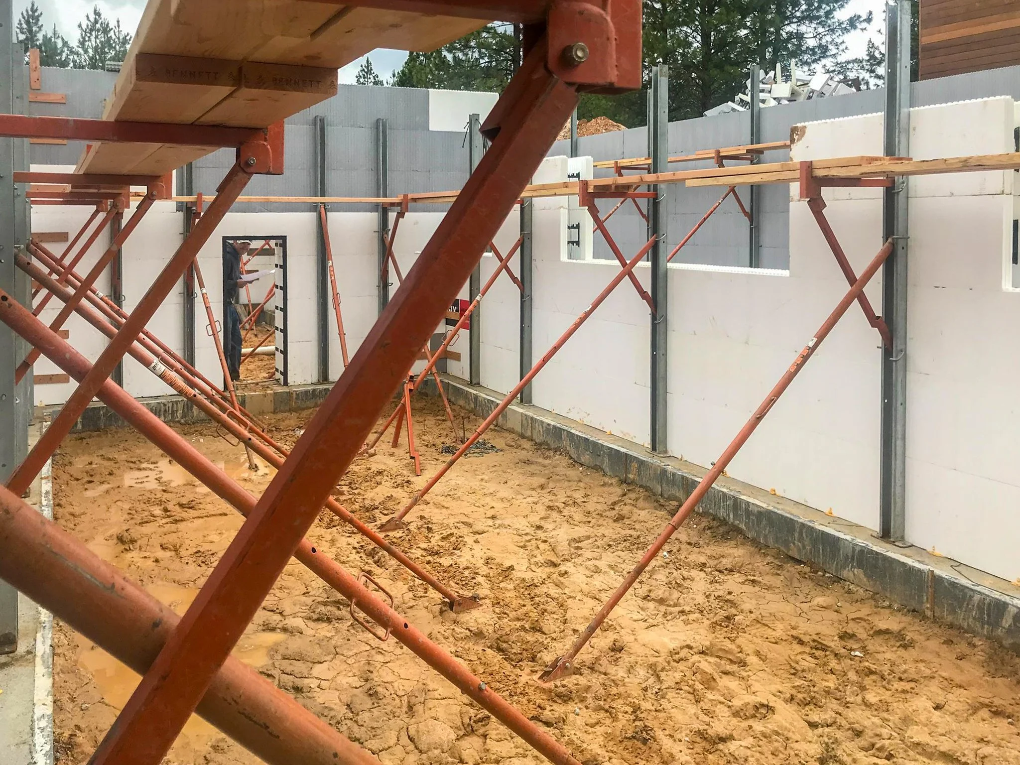 ICF forms fully assembled and braced for a custom home foundation in Coeur D'Alene, Idaho.