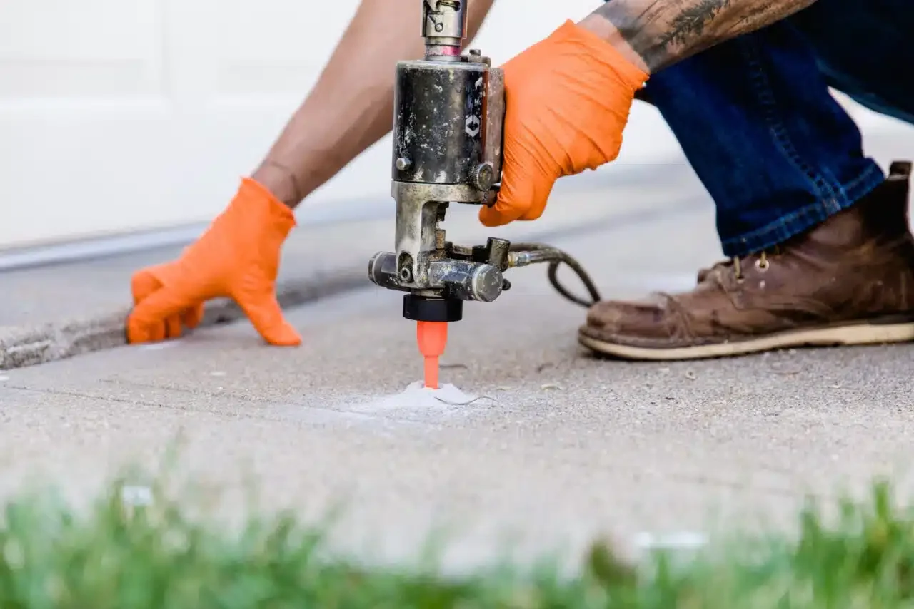 Polymer Lift Repair: injecting polymer foam to lift a concrete surface.