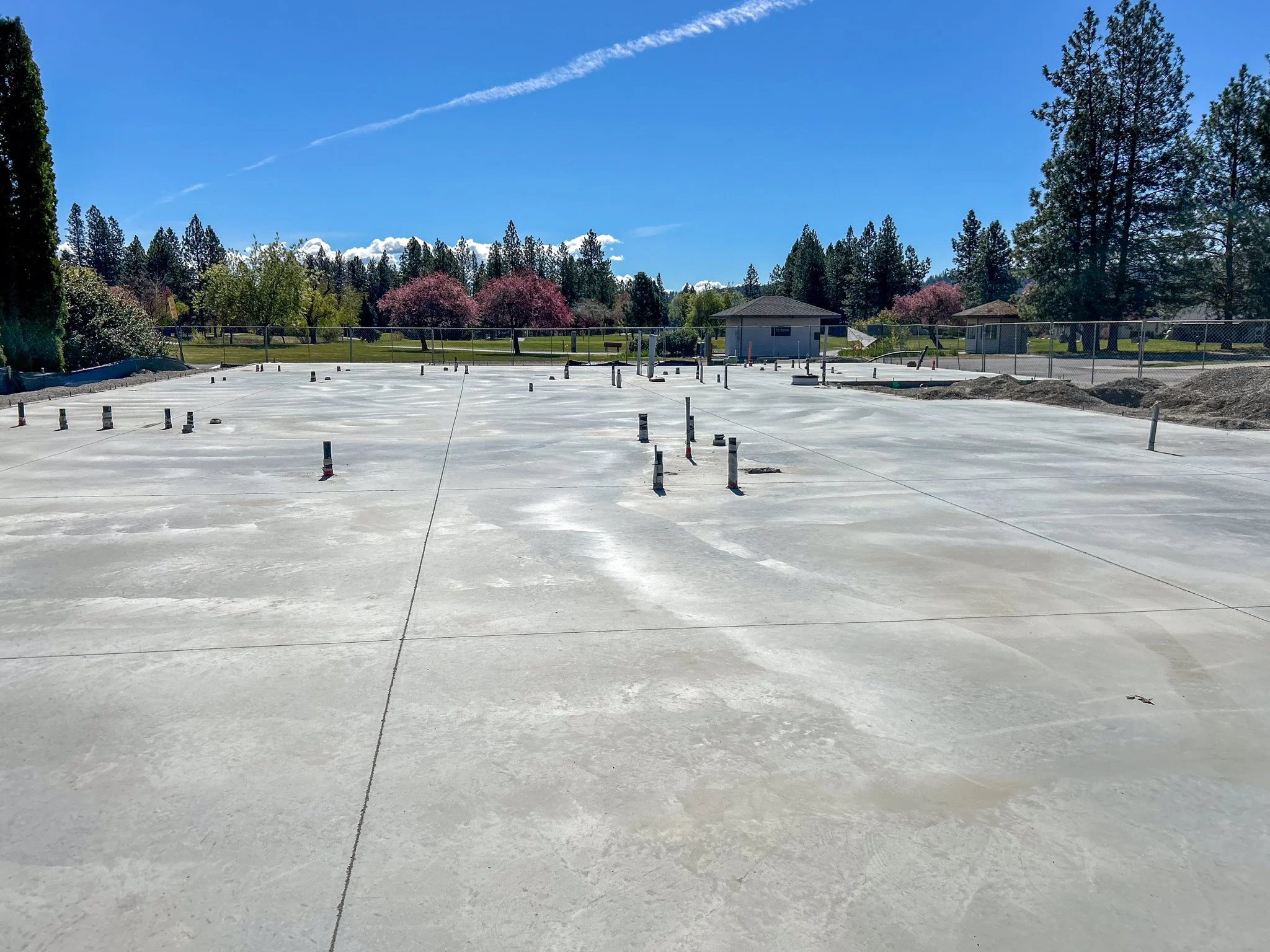 Cured slab foundation poured for a commercial building in Spokane, Washington.