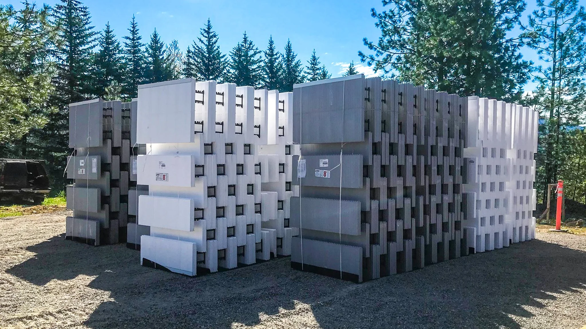 ICF blocks delivered to a Coeur D'Alene building site, used to form the foundation for a custom home.