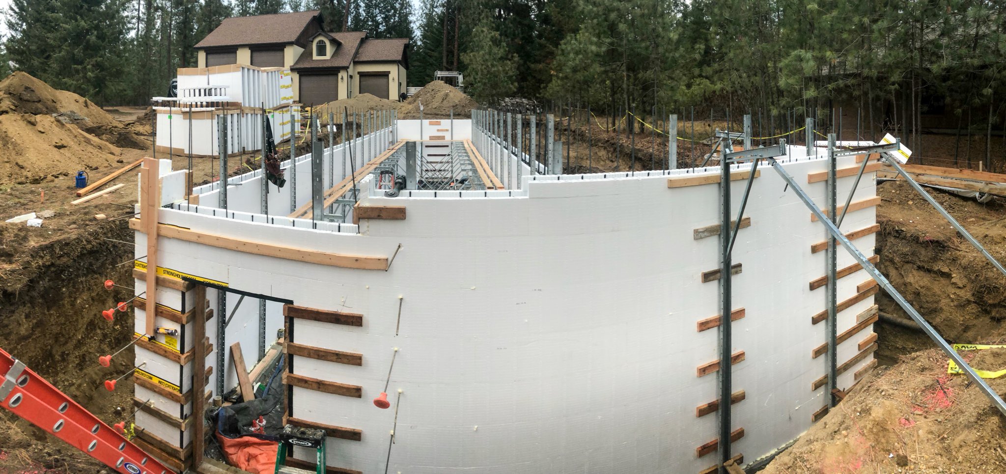Footings and ICF forms form a foundation for a custom home in Coeur D'Alene, Idaho.