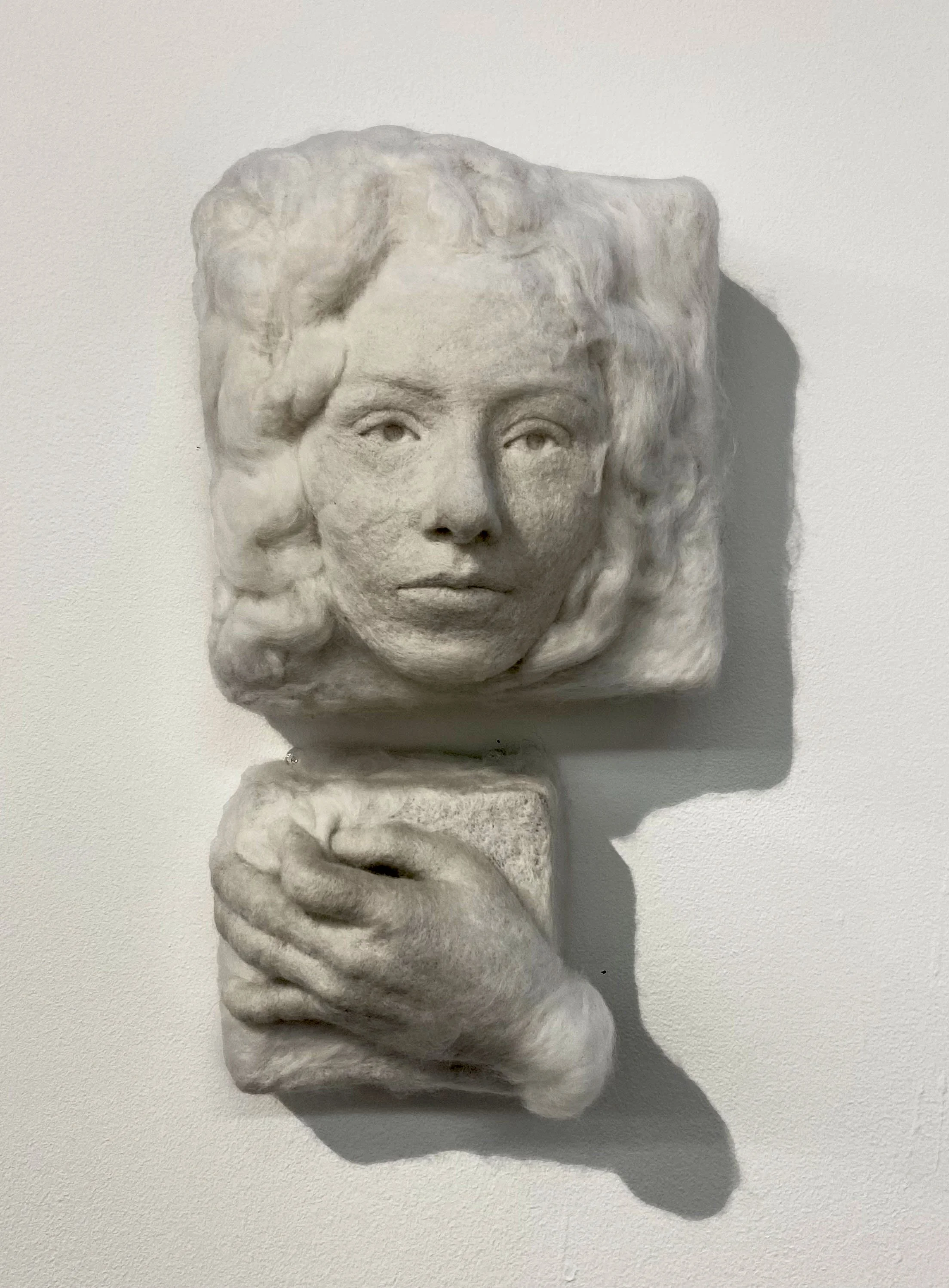 needle felted portrait with white wool