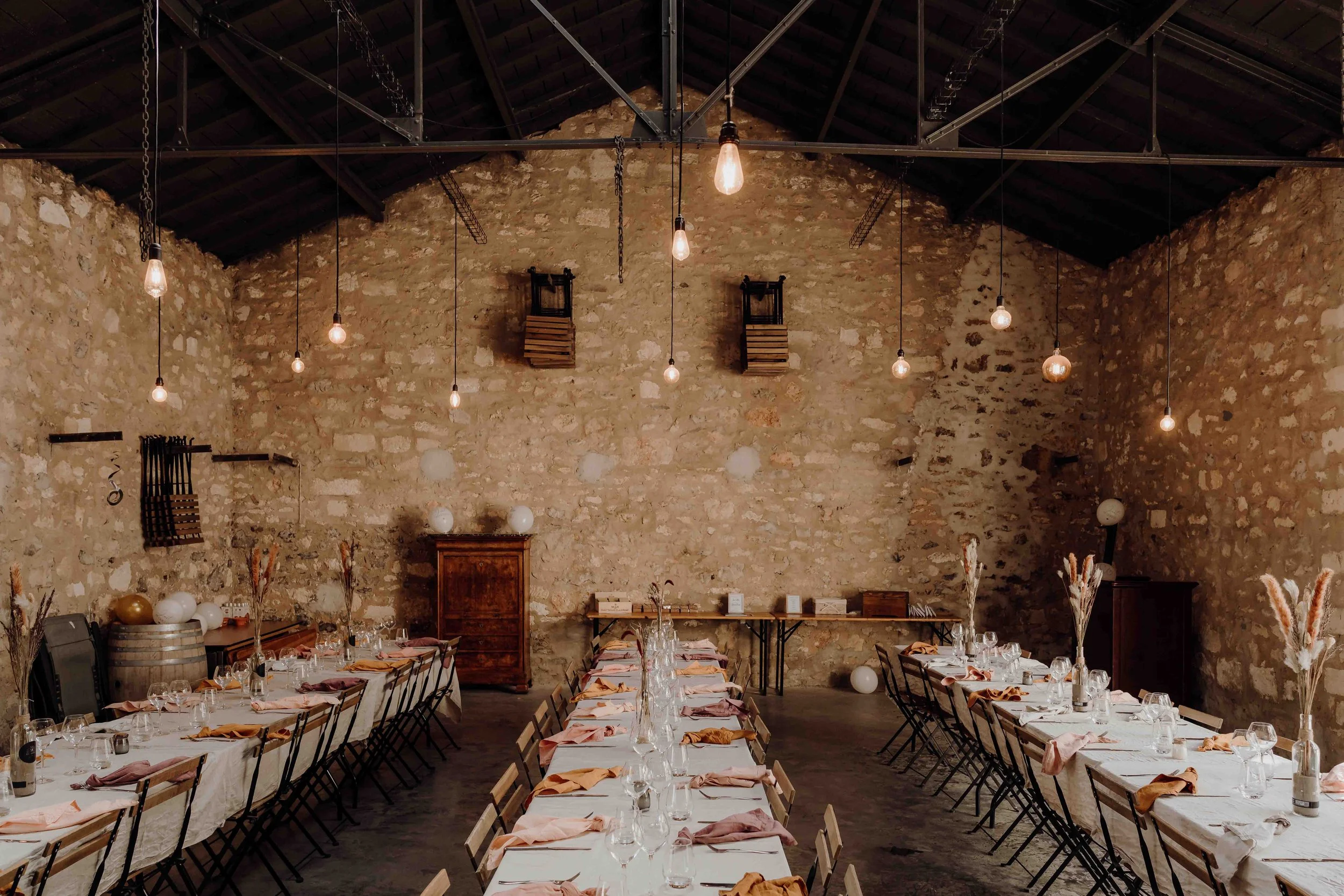 rustic barn turned in to a wedding dinner party 