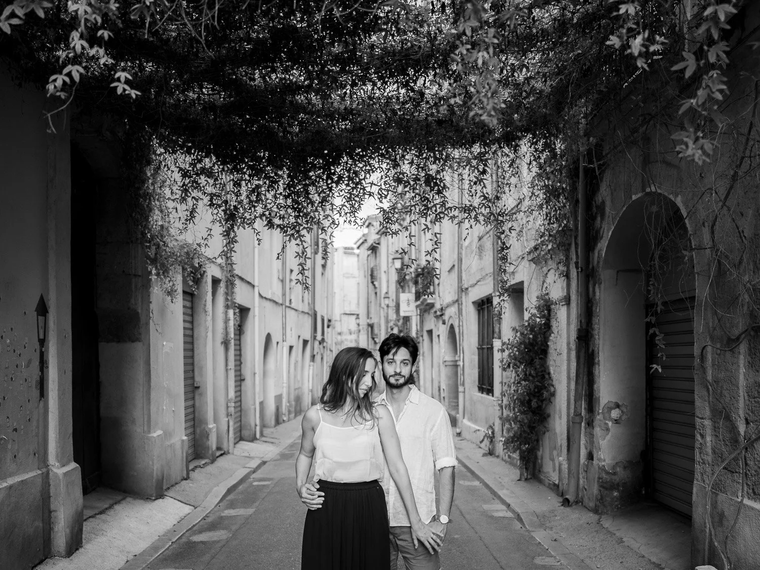 an engagement section of Melissa  and Carlo in the streets of Montpellier
