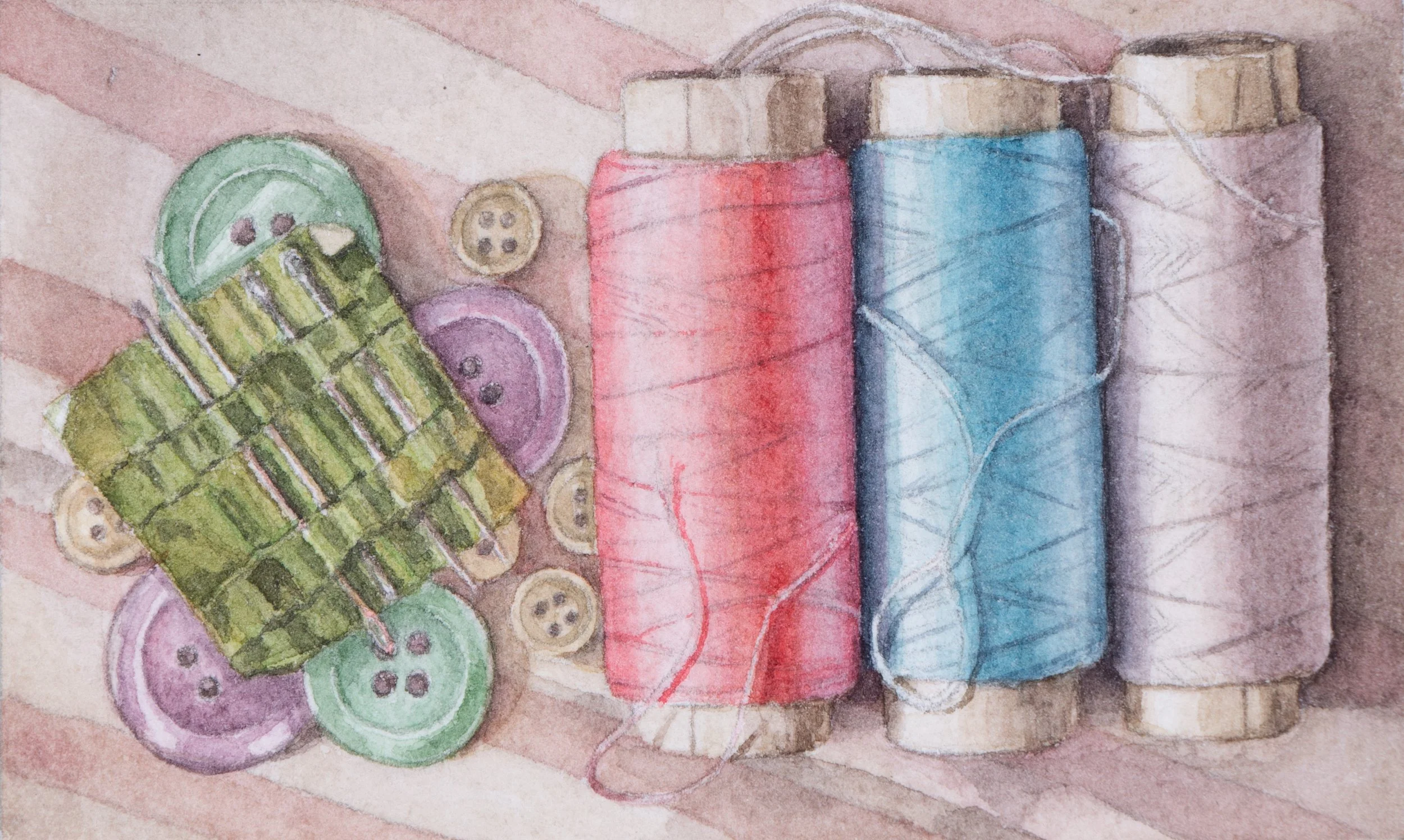 Seamstress | Watercolor on paper | 9.1 x 5.5 cm (Meishi) | 2025