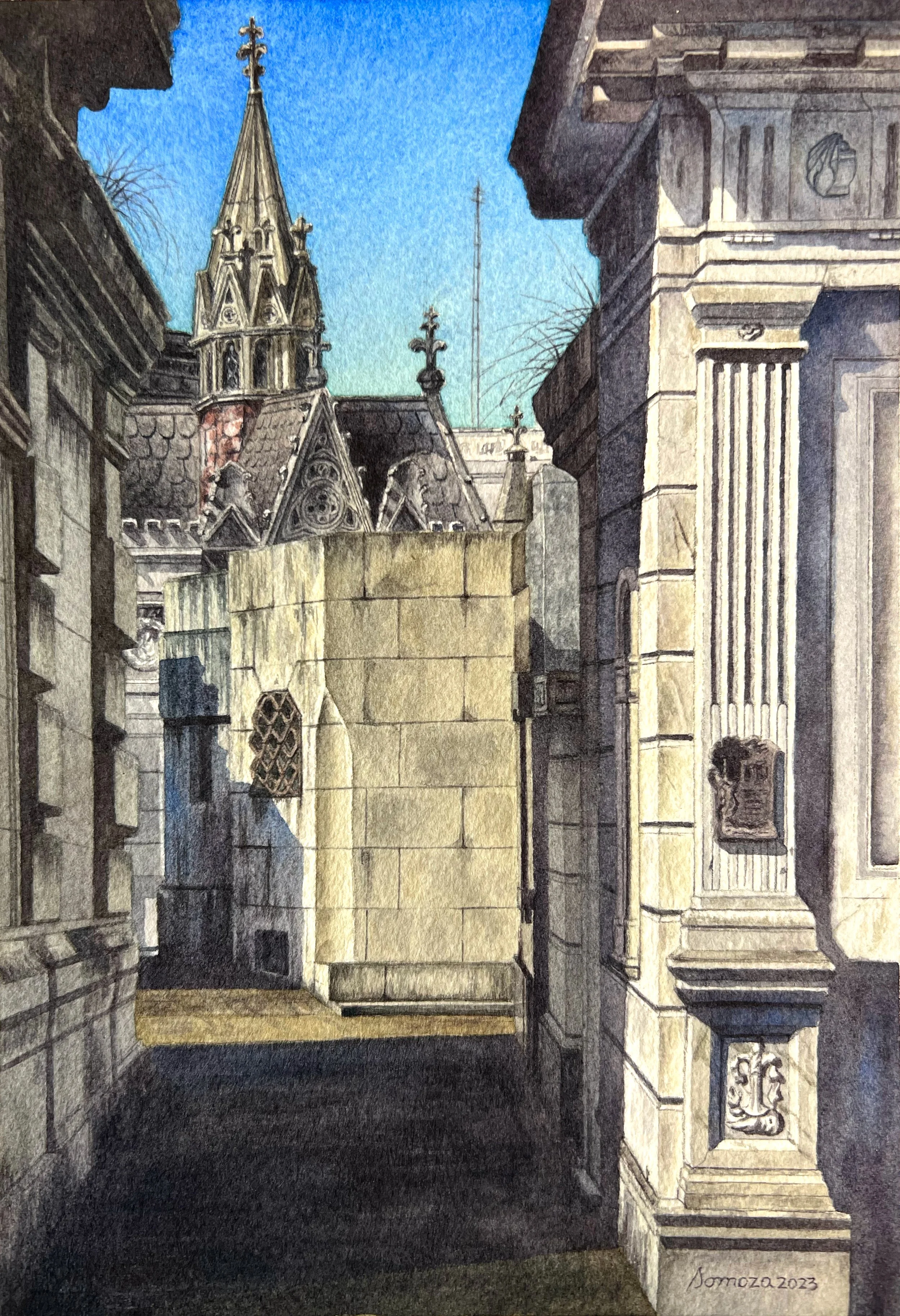 レコレータ 墓地 (La Recoleta Cemetery) | Watercolor on paper | 15.8 x 22.7 cm (SM) | 2023