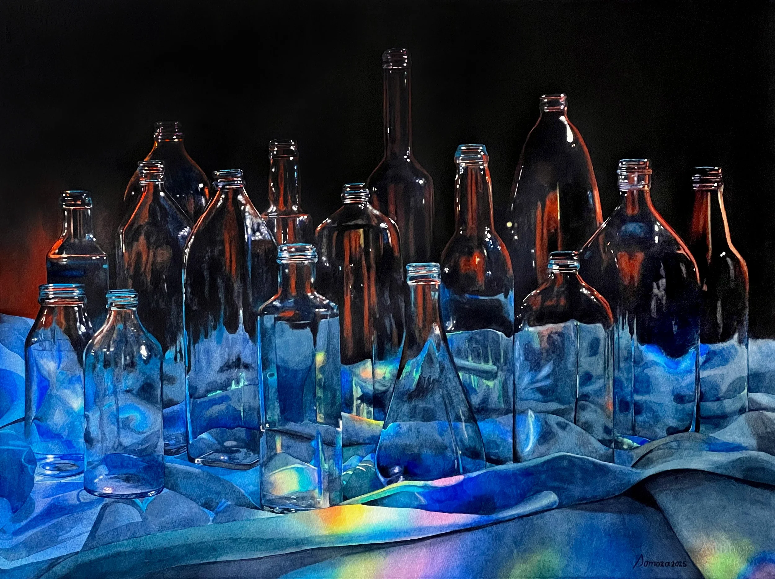瓶の中の世界 (The world inside the bottles) | Watercolor on paper | 76 x 56 cm | 2025