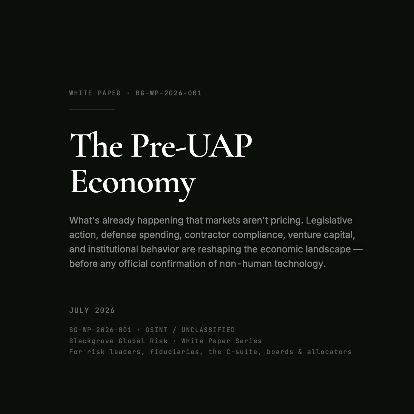 White Paper: The Pre-UAP Economy