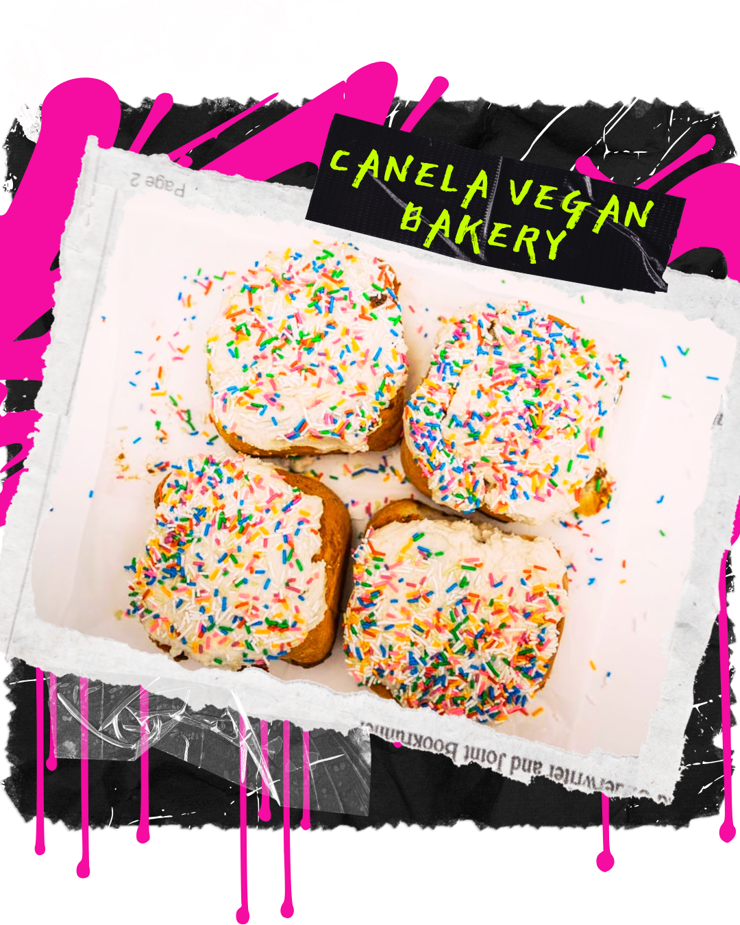 Colourful vegan baked goods and Pride-themed treats from Canela Vegan Bakery & Cafe in Inglewood.