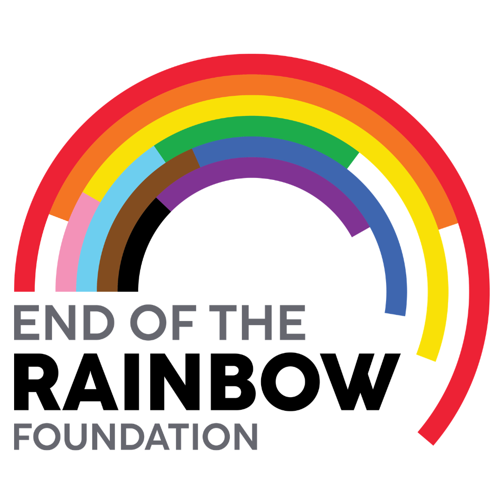 A colorful rainbow with the words "End of the Rainbow Foundation" beneath it.