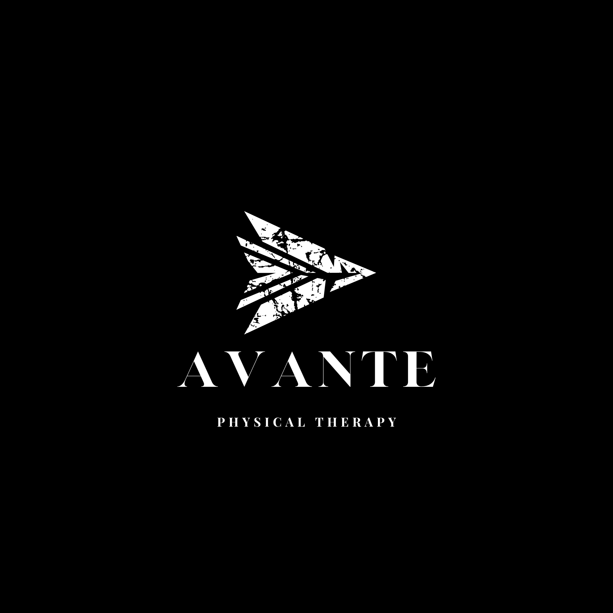 Black background with white stylized text that reads 'AVANT' in large font, with smaller text below that says 'PHYSICAL THERAPY' and a logo of a feather.