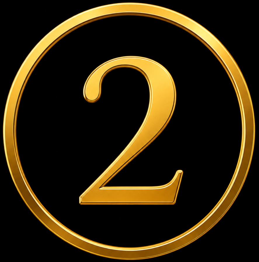 Gold number 2 inside a gold circle on a black background