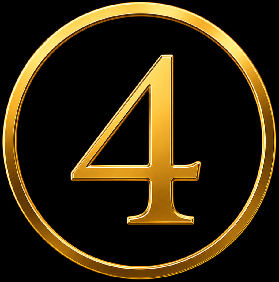 Gold number 4 inside a gold circle on a black background.