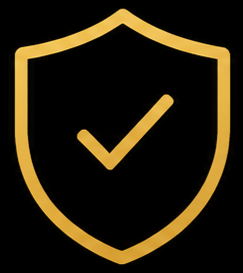 Gold shield with a check mark inside