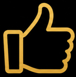Yellow thumbs-up icon on a black background.