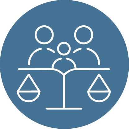 An icon of a family with scales of justice, representing family law or legal decisions related to family.