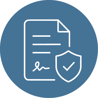 Icon of a document with a shield and checkmark symbol.