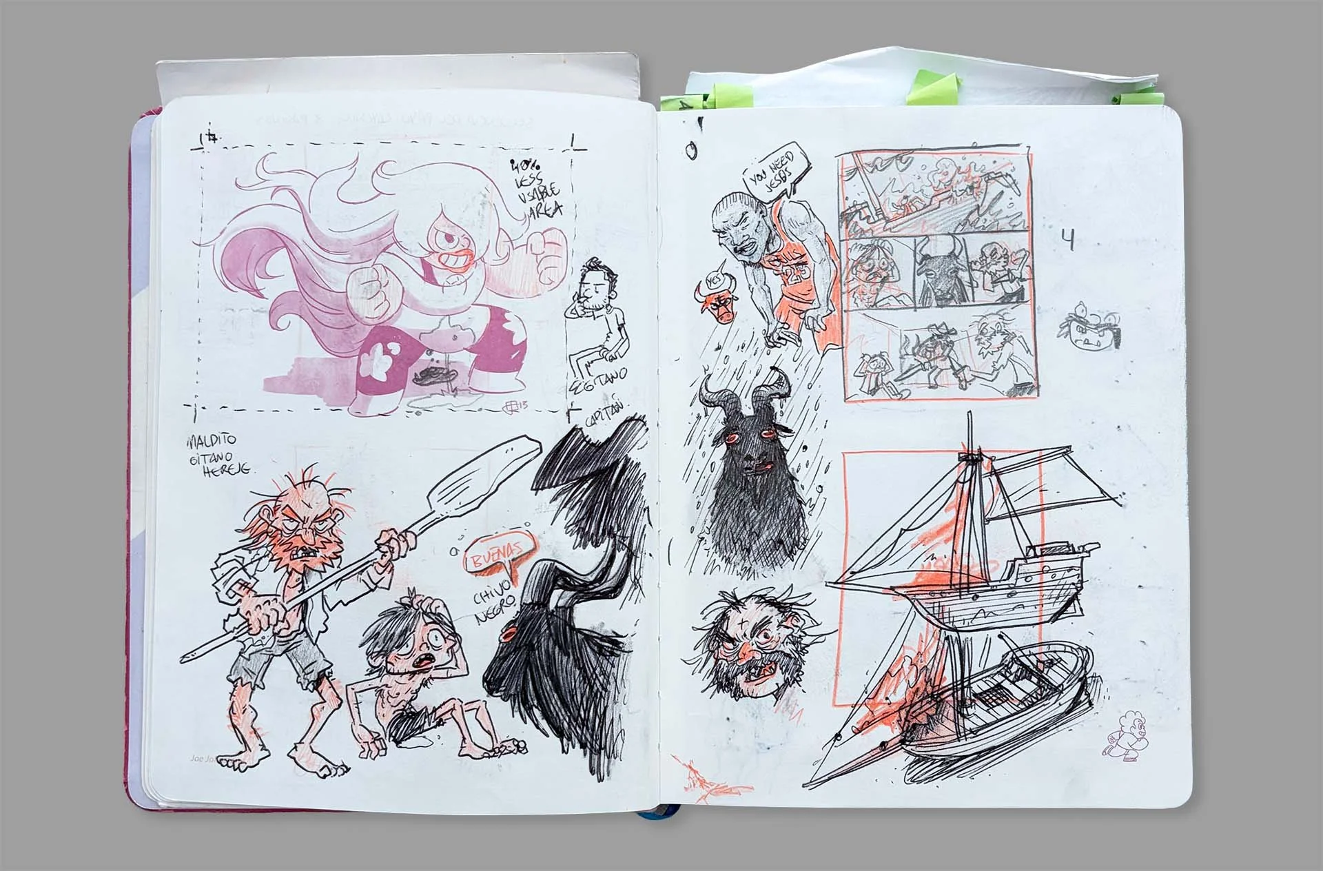 Character and style explorations, along with a printed sketch by the creator of the Steven Universe sketchbook. Those printed pages constantly annoyed me, so I even started calculating how much drawing space they took away. Also included are some obj