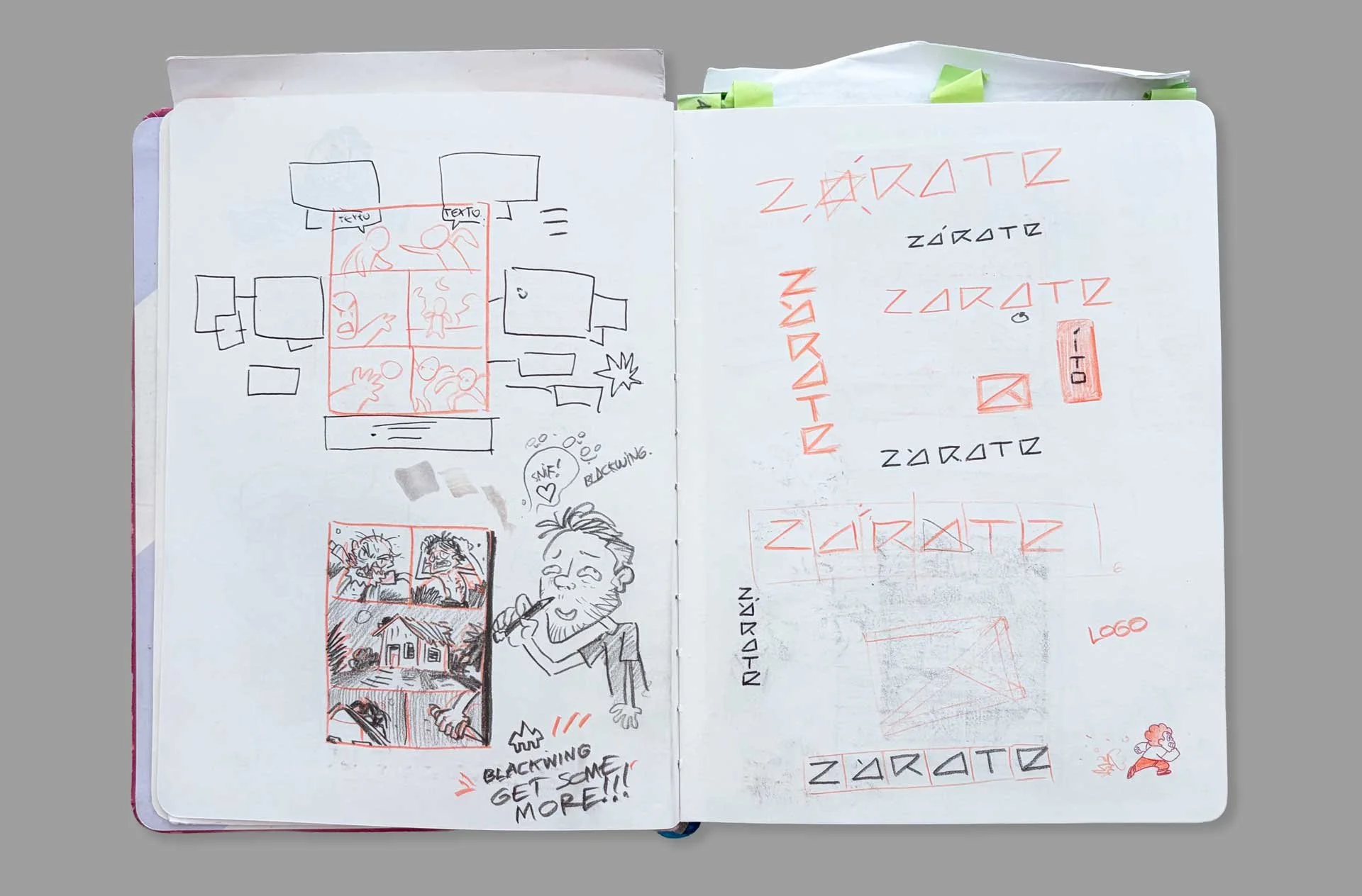 Initial planning of layouts design and logo development sketches. (Plus personal random sketch)