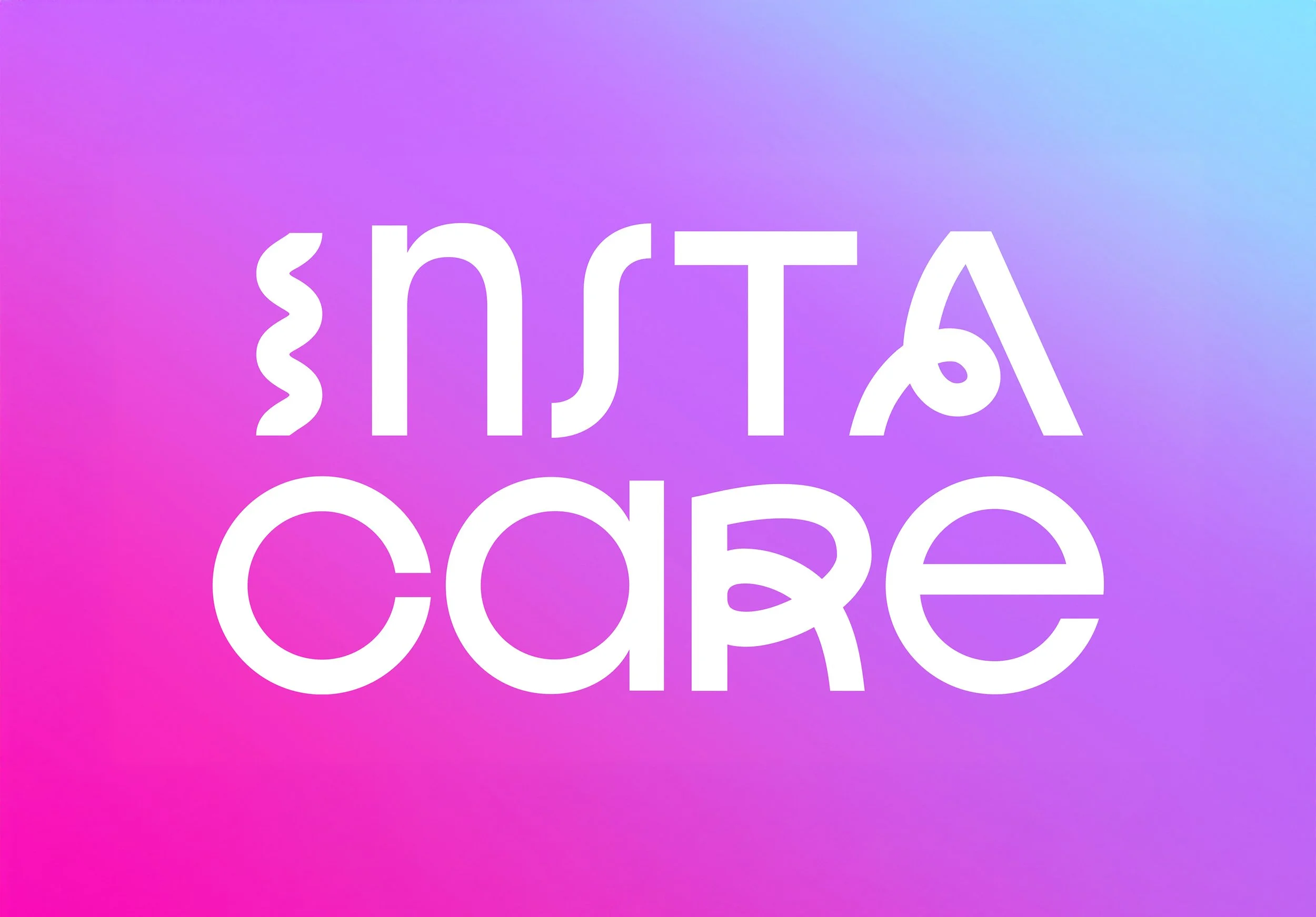 The image features a gradient background transitioning from pink at the bottom to light blue at the top. Superimposed on the background are white, lowercase letters spelling out the word 'INSTACARE' in a playful, slightly irregular font.