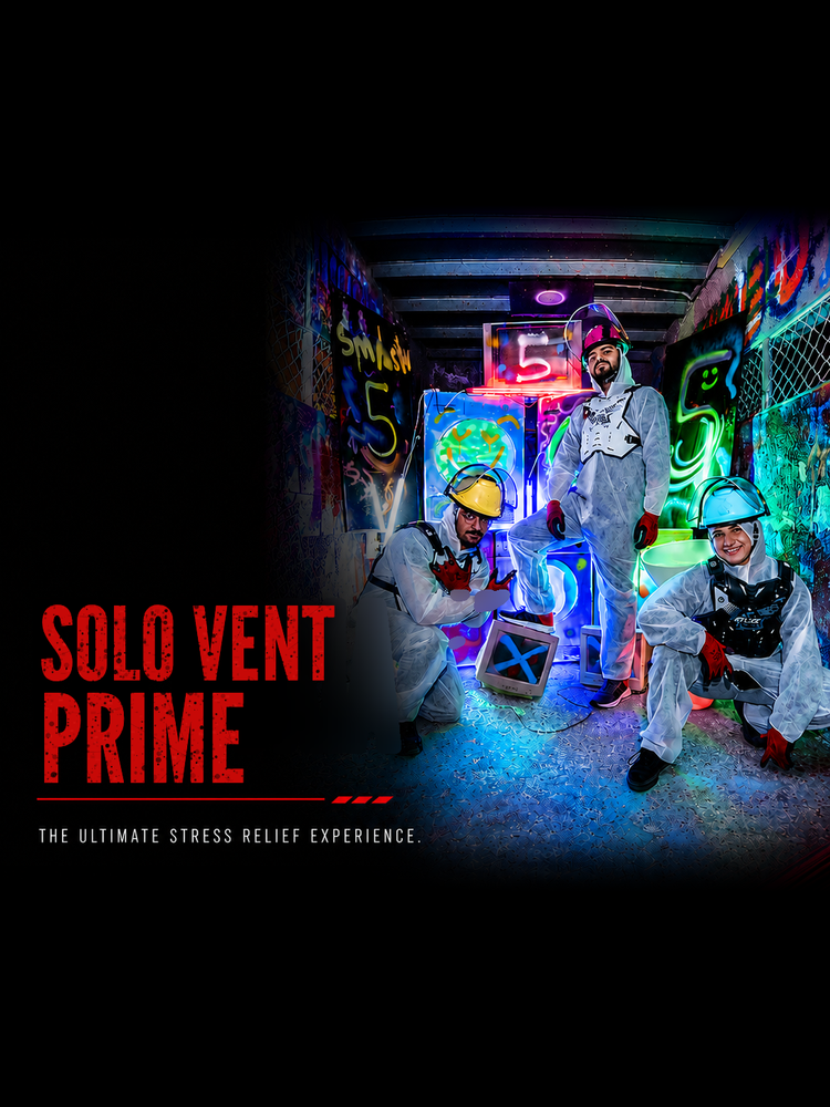 Solo Vent Prime package at The Smash Room Dubai: 1 TV, 1 printer and 15 glass items