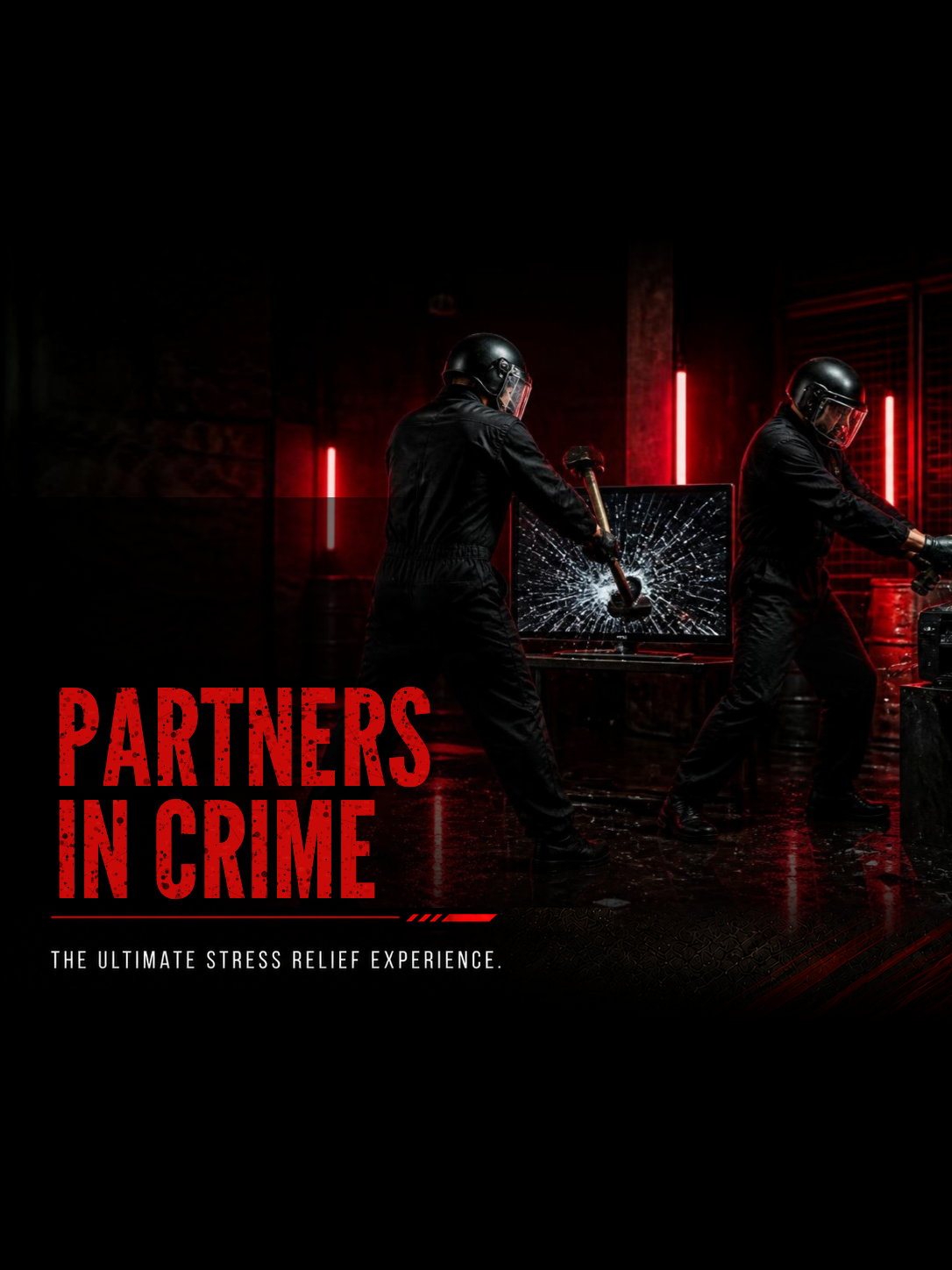 Partners in Crime package for 2 people at The Smash Room Dubai: a TV, a CPU, a printer and 20 glass items