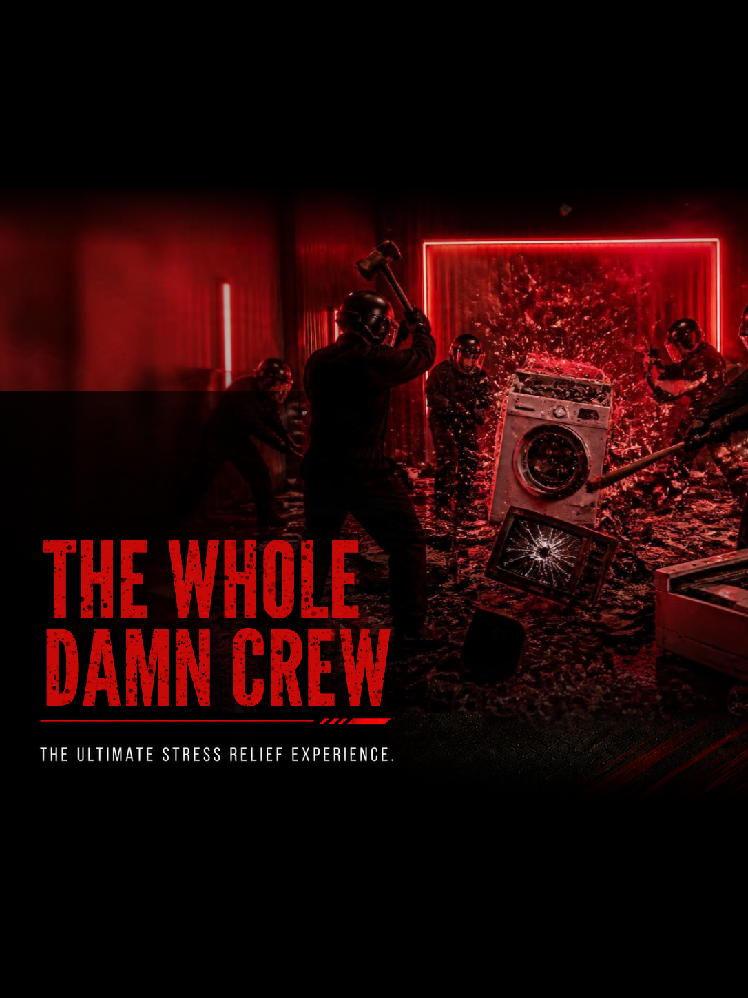 The Whole Damn Crew package for 4 people at The Smash Room Dubai: a TV, a printer, 40 glass items and a washing machine