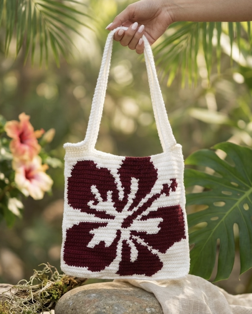 Burgundy Hibiscus Tote