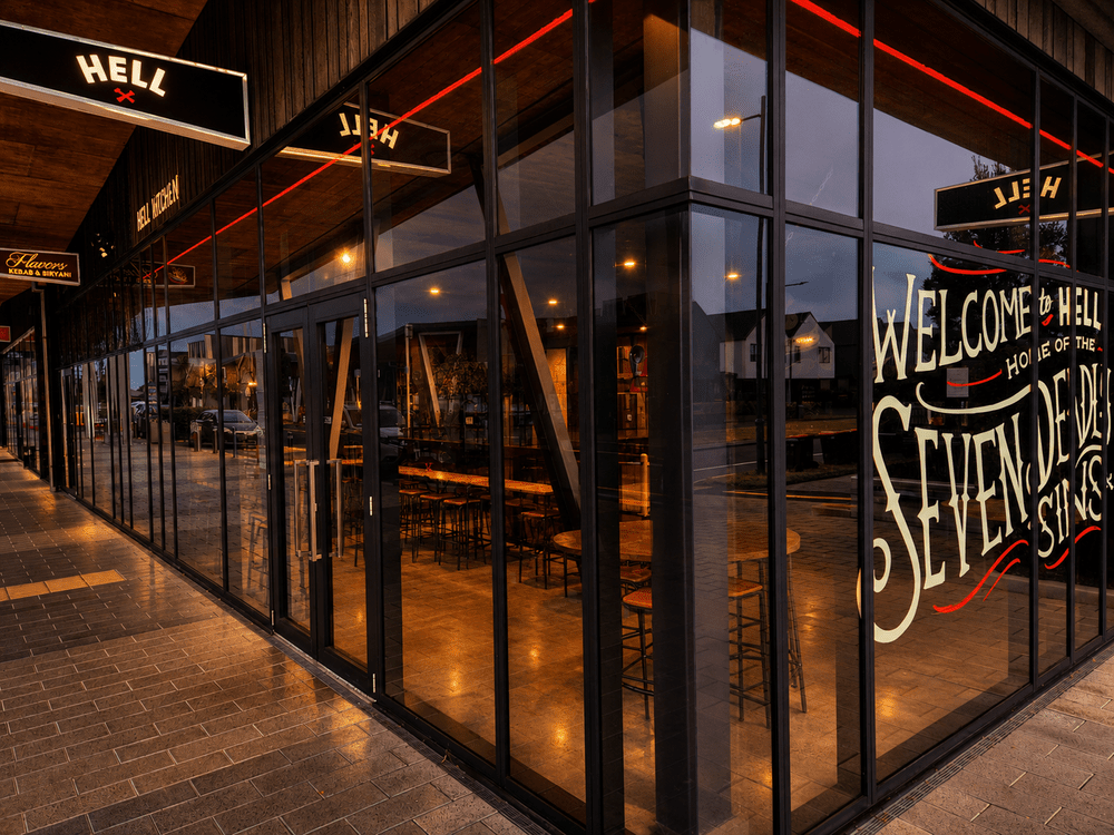 Hell Pizza storefront at The Landing Wigram in Christchurch