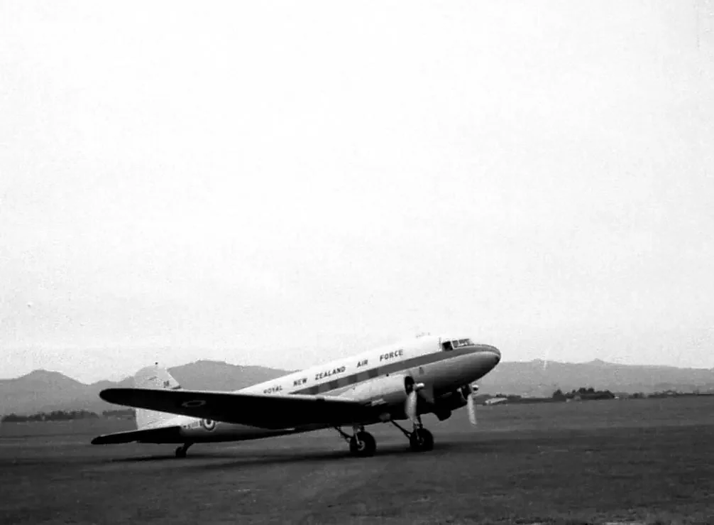 Royal New Zealand Air Force transport aircraft on the runway at Wigram Aerodrome in Christchurch.