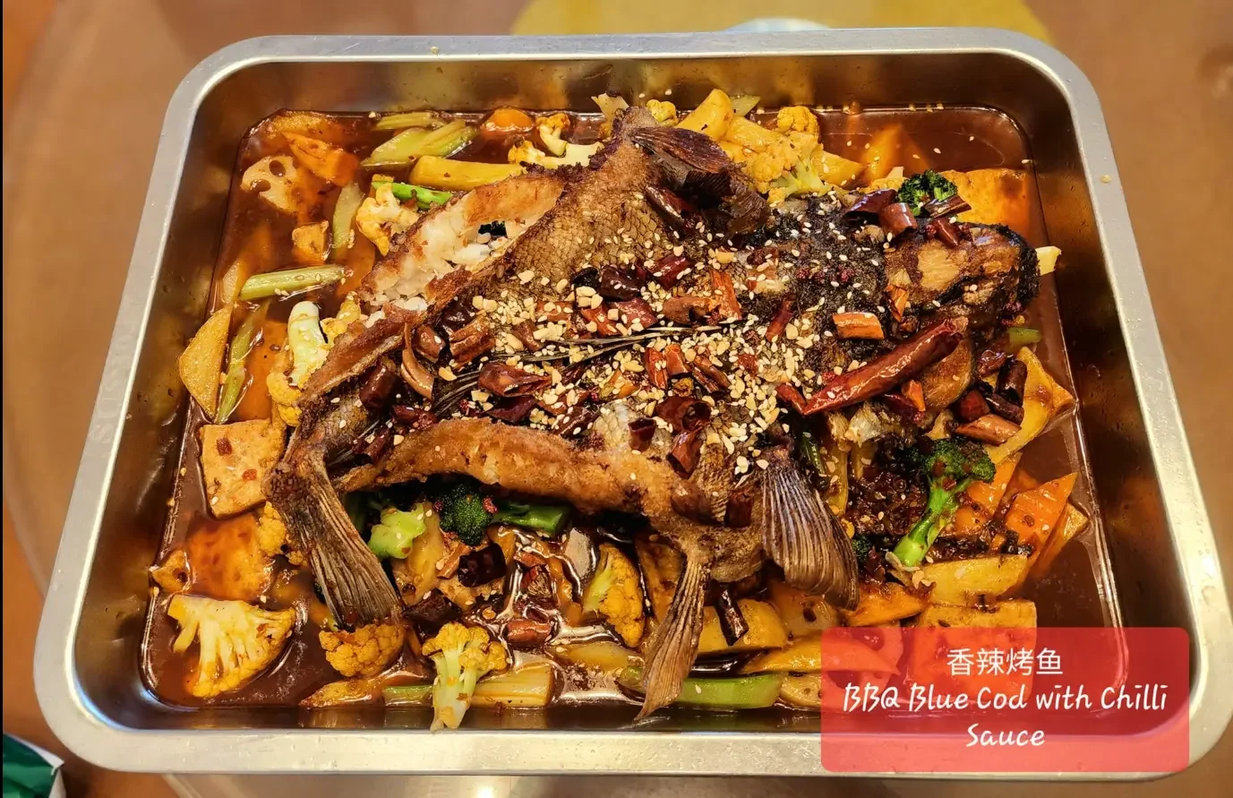 BBQ blue cod with chilli sauce and vegetables at Best Wok Wigram