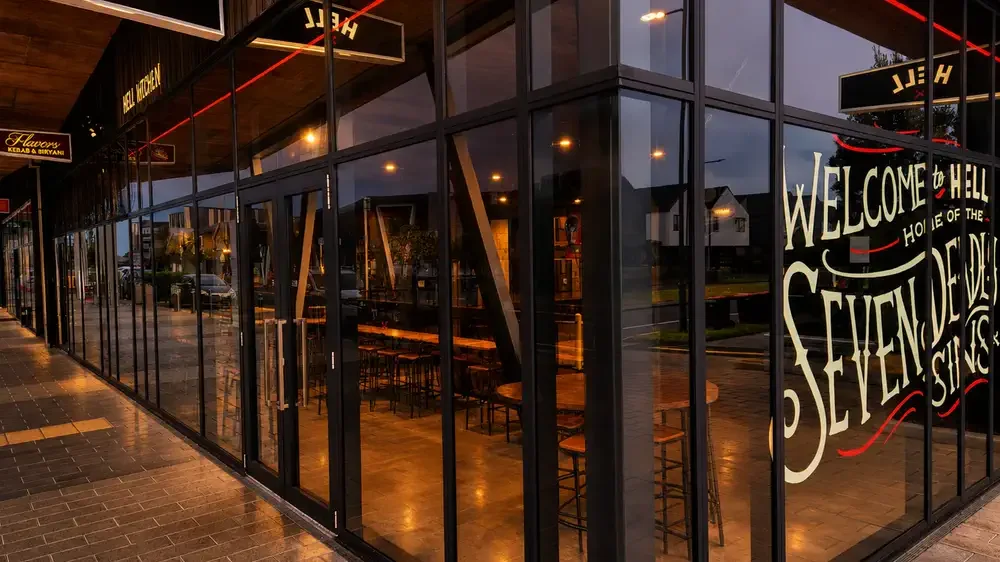 Hell Pizza storefront at The Landing Wigram in Christchurch