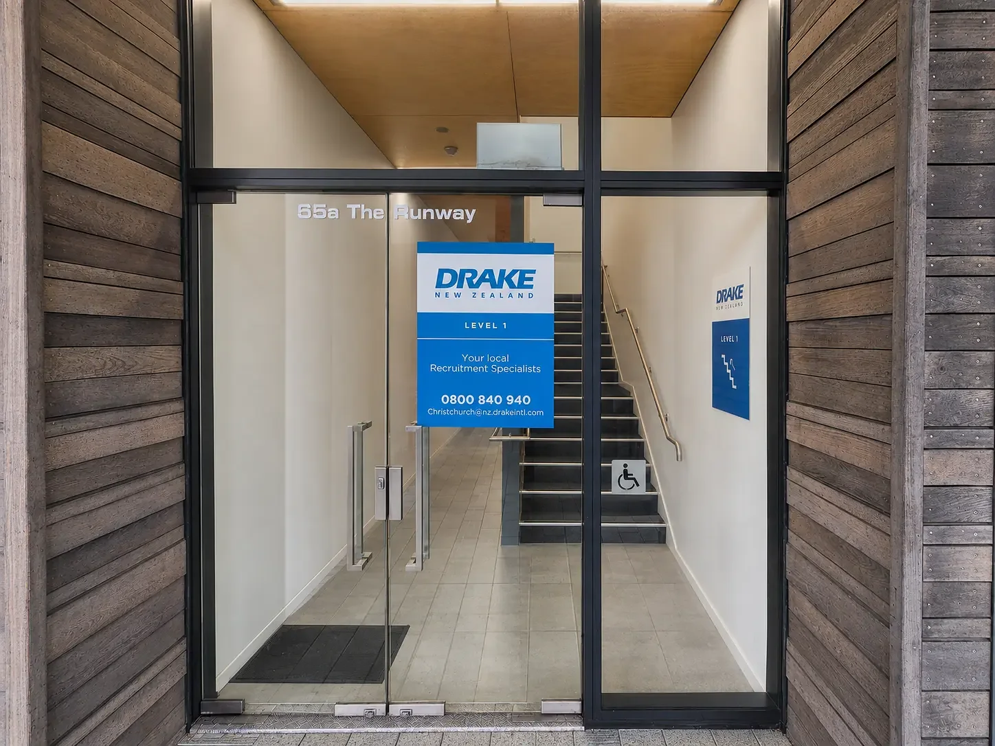 Entrance to Drake Recruitment Christchurch at The Landing Wigram