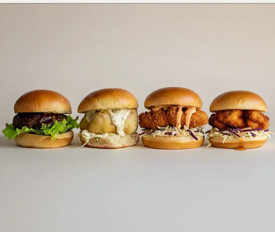 Selection of fish and chicken burgers available from FUSH Wigram at The Landing