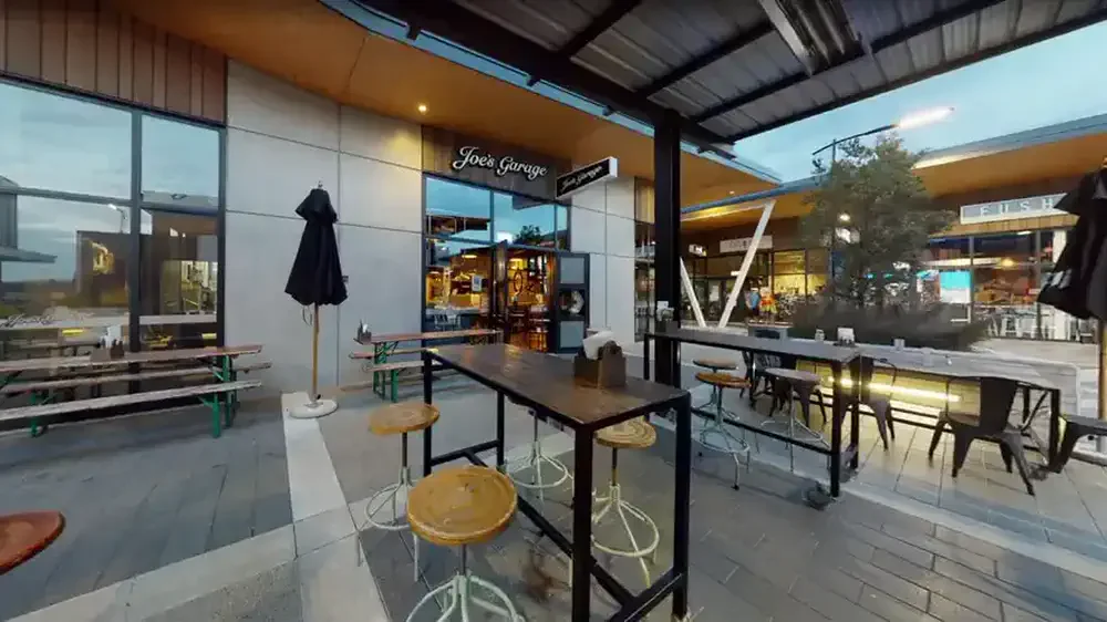 Joe's Garage outdoor dining area at The Landing Wigram in Christchurch