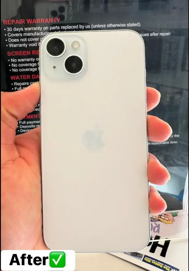 Restored iPhone back glass after repair by Wigram Tech at The Landing Wigram
