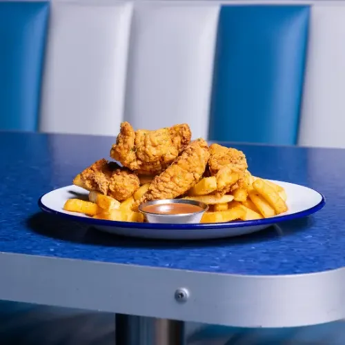 Fried chicken and chips served at Fush Wigram