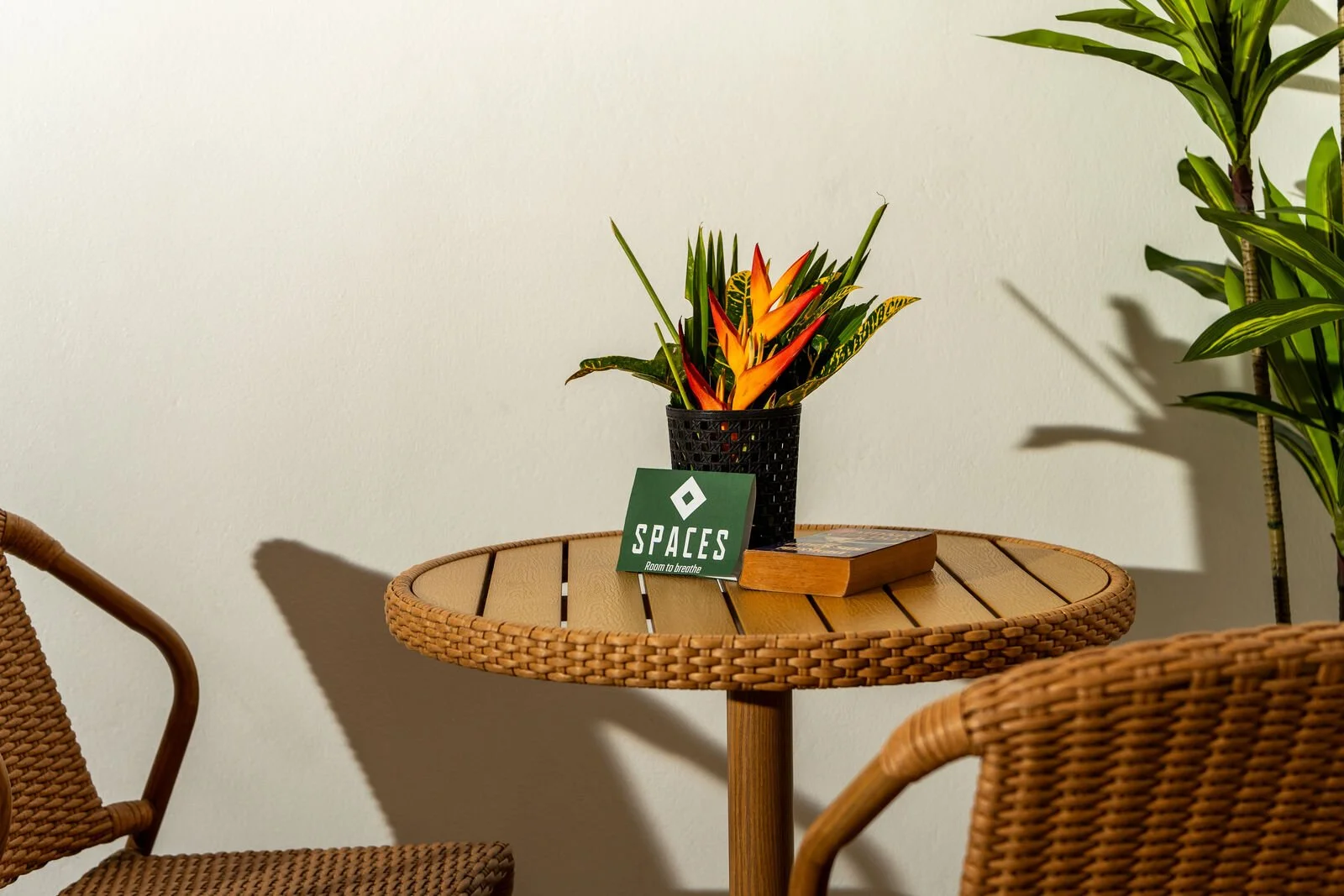Private terrace with outdoor table at the Garden Flat, SPACES Fiji, Nakasi, near Nausori Airport