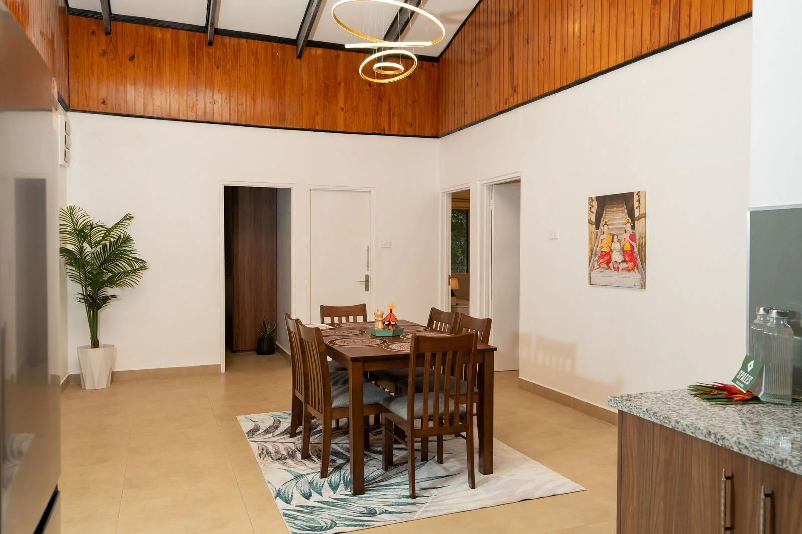 Dining table seating six beside the kitchen at the Garden Flat, Nakasi, Nausori, for group meals