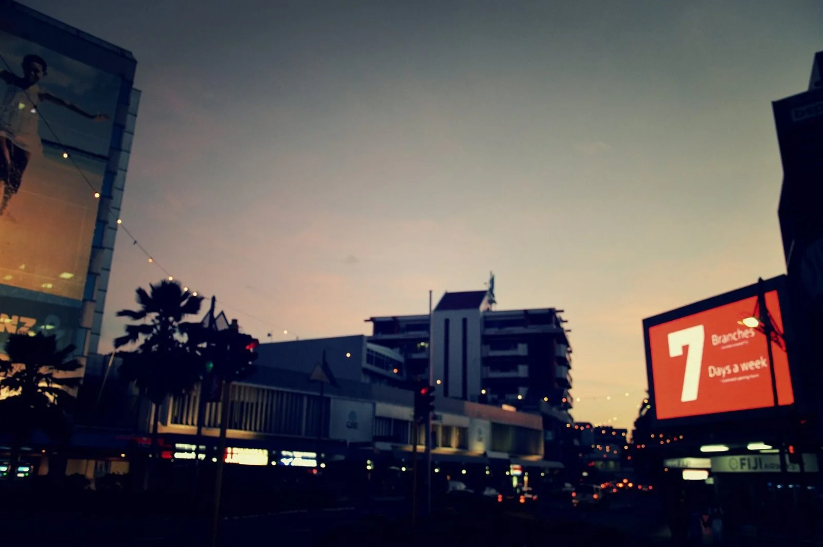 Suva city skyline at dusk, the capital of Fiji, about 15 km from Nakasi