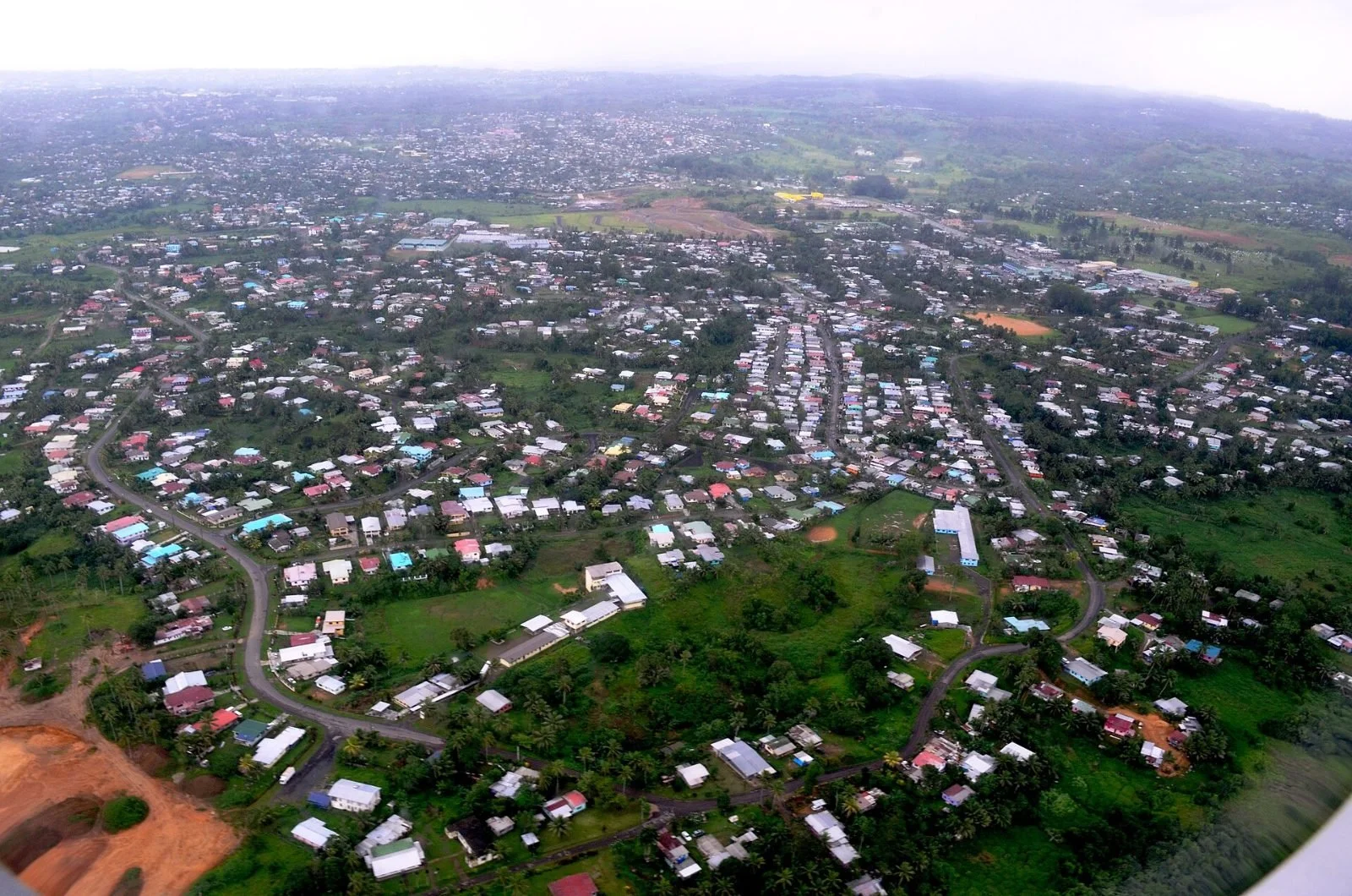 Aerial view of suburbs in Nasinu, between Suva and Nausori, Fiji