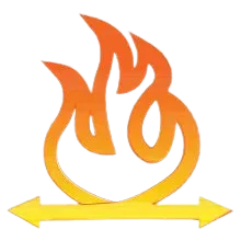 Fire symbol with a yellow arrow pointing left and right beneath it