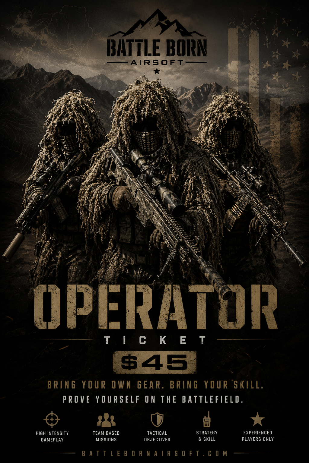 OPERATOR Ticket No Gear-Guns-Ammo "Date Sunday 00/00/00"