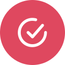 A red circular icon with a white checkmark inside.