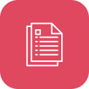 Icon of a document or paper with text on a pink background.