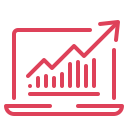 Pink line graph with upward trend and bar chart beneath