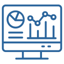 Computer monitor displaying a data analytics dashboard with charts and graphs.