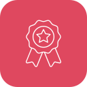 Pink background with a white award ribbon featuring a star in the center