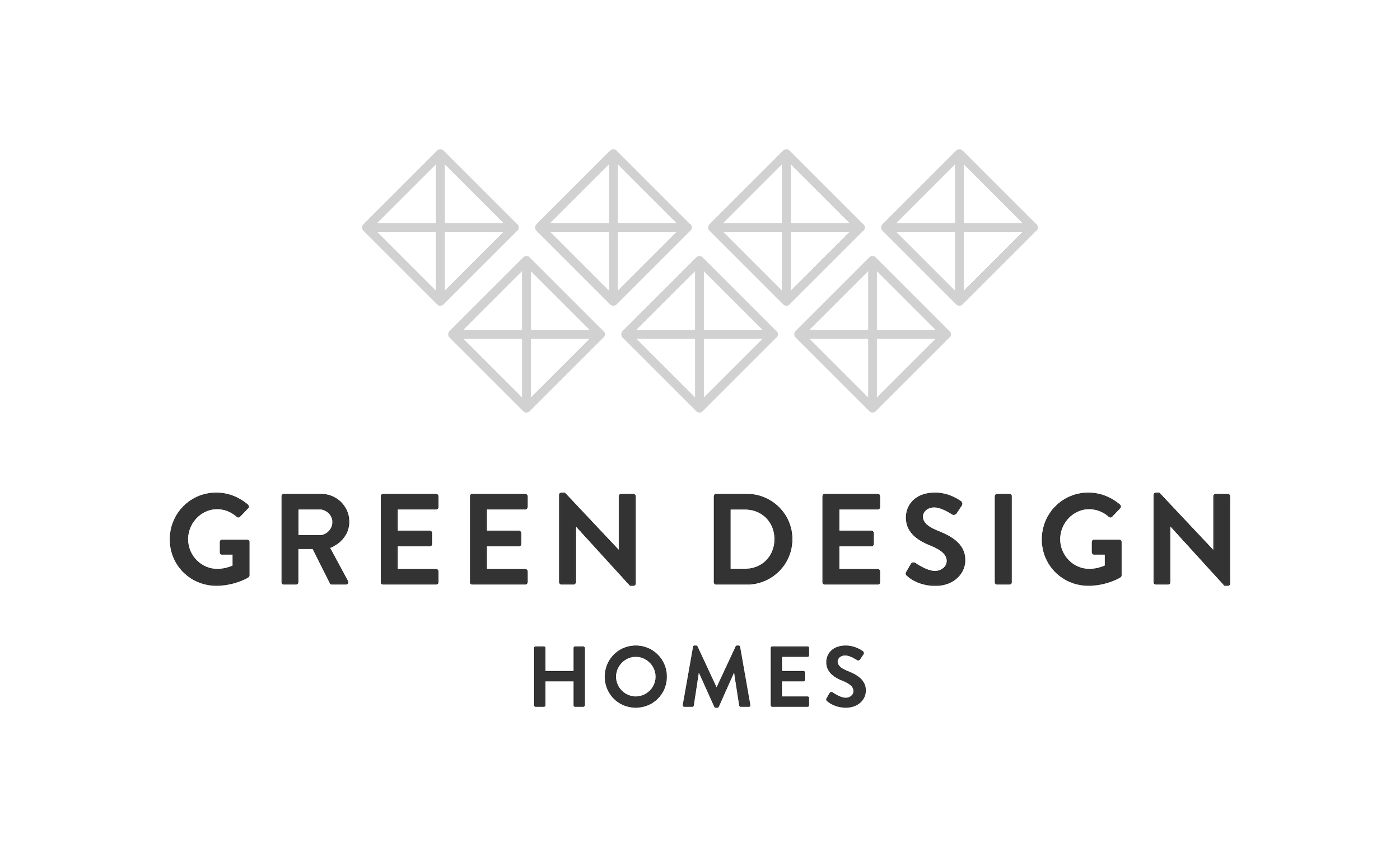 Logo of Green Design Homes featuring geometric house icon and text