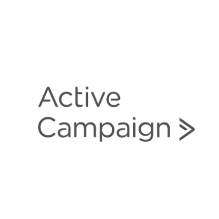 Logo of Active Campaign with text and arrow